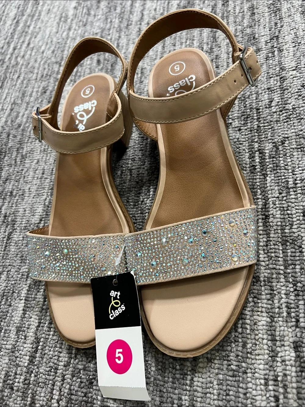 art class Tan Rhinestone Strap Heel Sandals Size 5